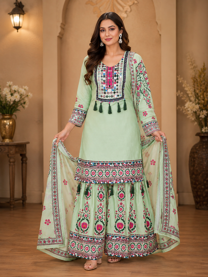 Women's 3-Piece Kurta Set with Sharara & Dupatta