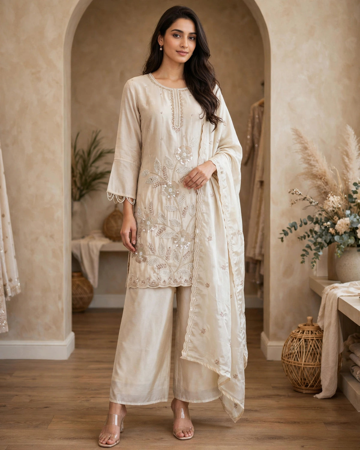 Women's 3-Piece Kurta Set with Palazzo & Dupatta [ photo again ]