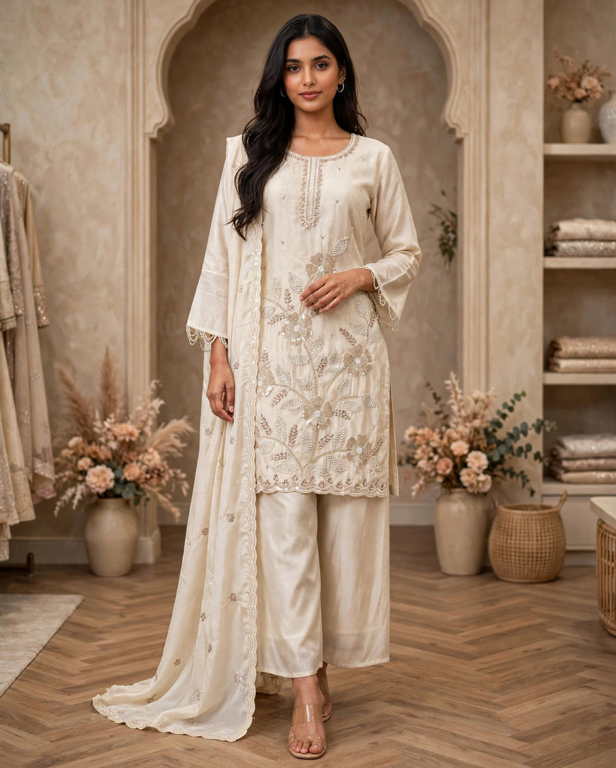 Women's 3-Piece Kurta Set with Palazzo & Dupatta [ photo again ]